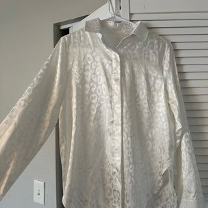 Long sleeve white cheetah print blouse